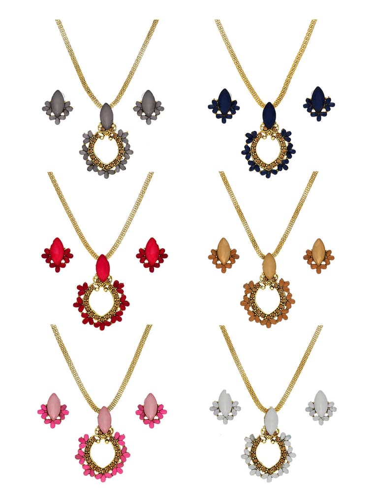 Setting Stone Pendant Set in Assorted color and Gold finish - CNB9250