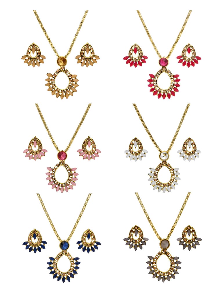 Setting Stone Pendant Set in Assorted color and Gold finish - CNB9255