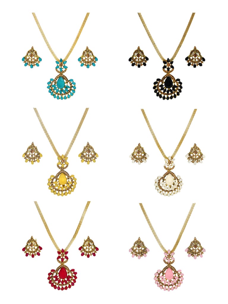 Setting Stone Pendant Set in Assorted color and Gold finish - CNB9269