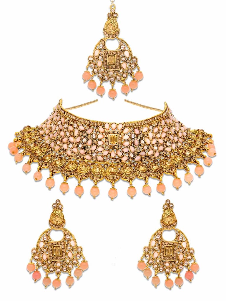 Antique Necklace Set in Oxidised Gold finish - CNB8582