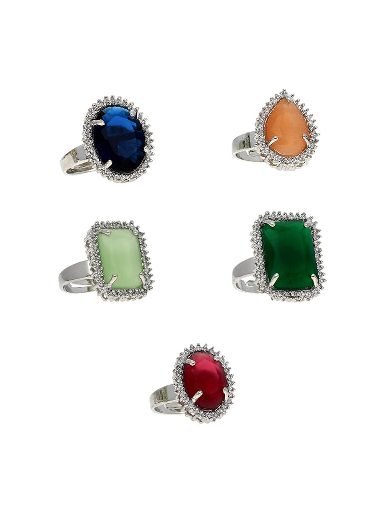 AD / CZ Finger Ring in Assorted color and Rhodium finish - PPP604ARO