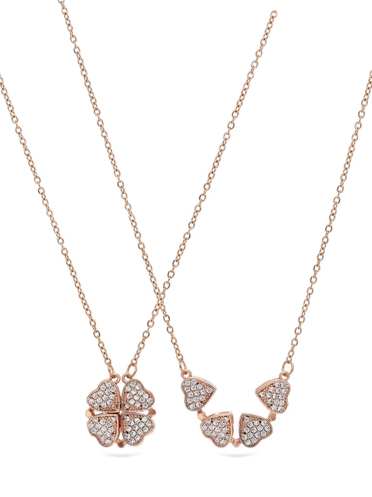 AD / CZ Heart Shape Pendant with Chain in Rose Gold finish - CNB29139