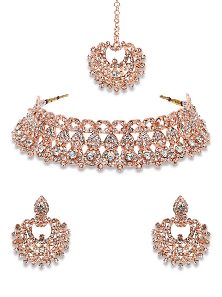 Stone Choker Necklace Set in Rose Gold finish - NIT7167