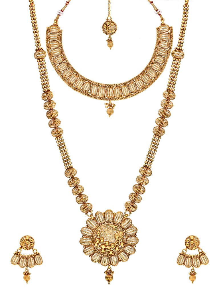 Antique Short Necklace with Long Haram Combo Set - AMN204