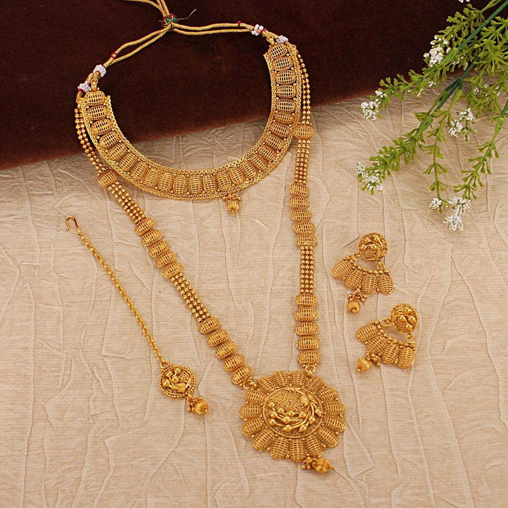 Antique Short Necklace with Long Haram Combo Set - AMN204