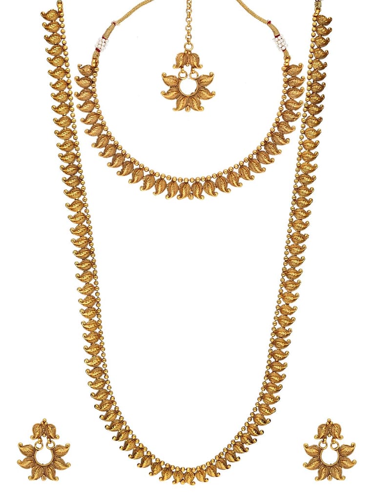 Antique Short Necklace with Long Haram Combo Set - AMN209