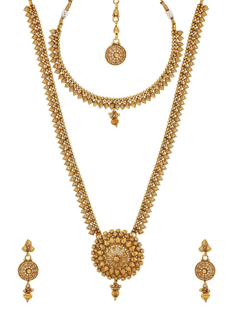 Antique Short Necklace with Long Haram Combo Set - AMN218
