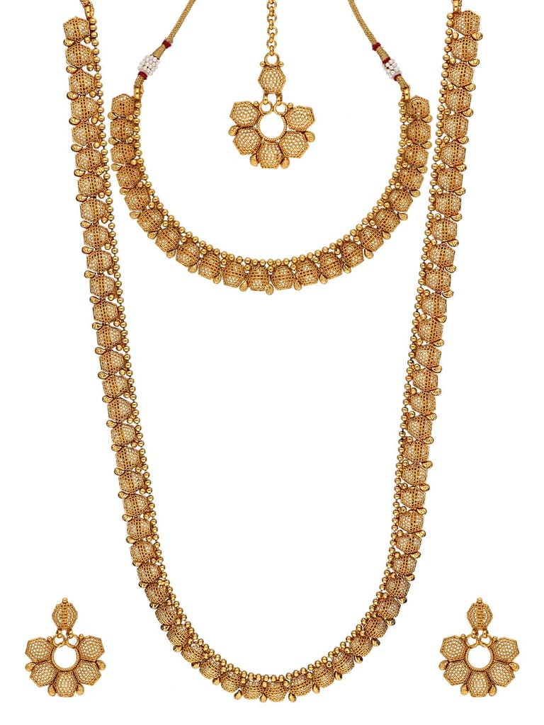 Antique Short Necklace with Long Haram Combo Set - AMN220