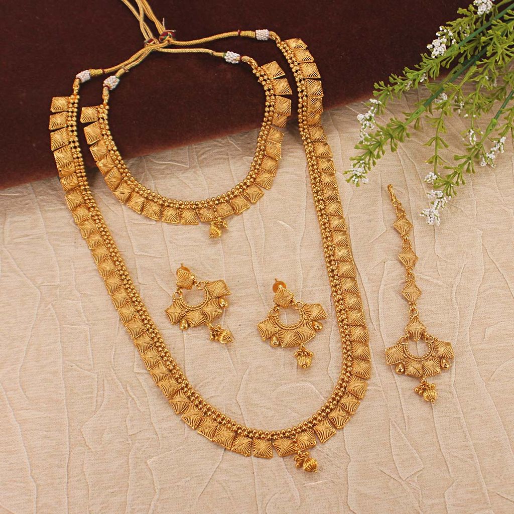 Antique Short Necklace with Long Haram Combo Set - AMN223