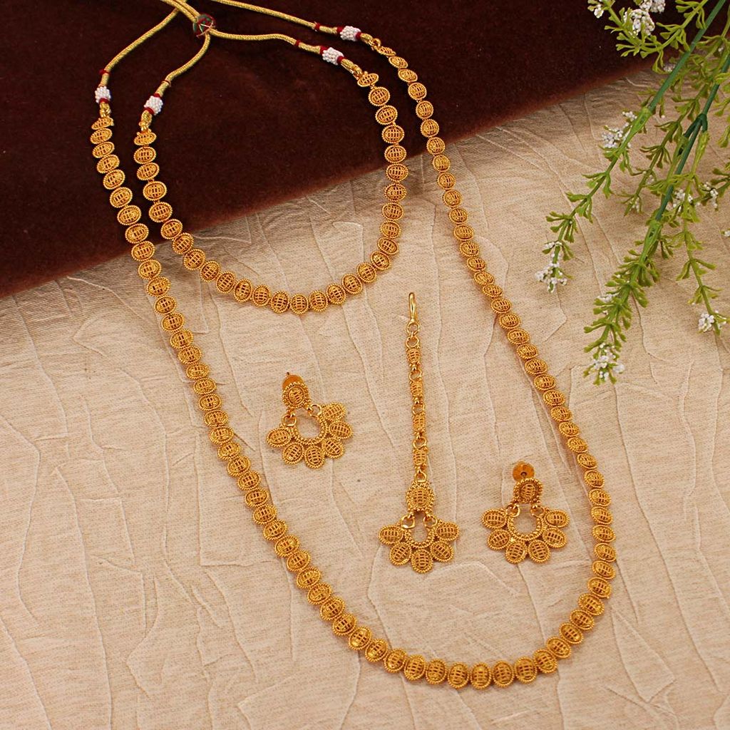 Antique Short Necklace with Long Haram Combo Set - AMN221