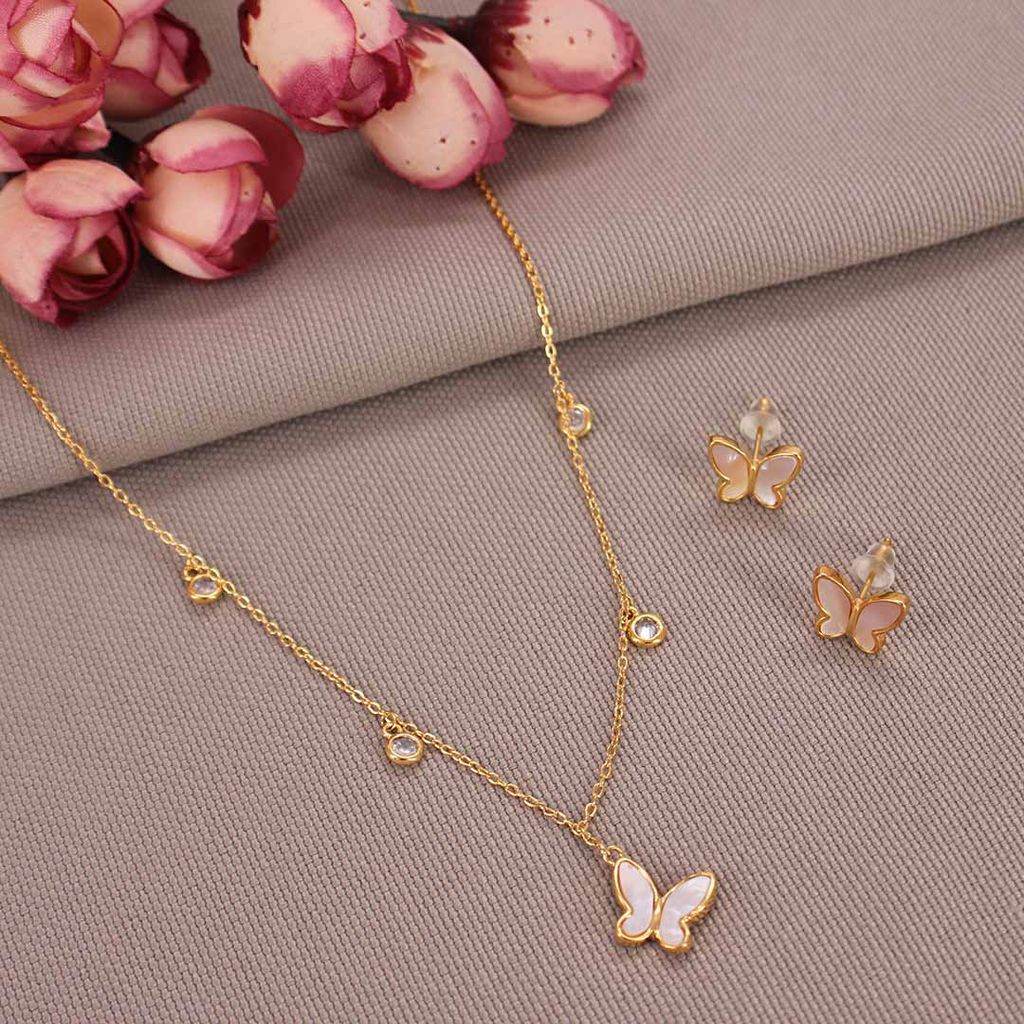 Western Necklace Set in Gold finish with MOP - CNB29949