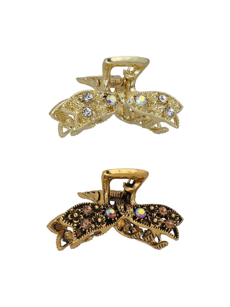 Fancy Butterfly Clip in Assorted color and Gold finish - CNB30529