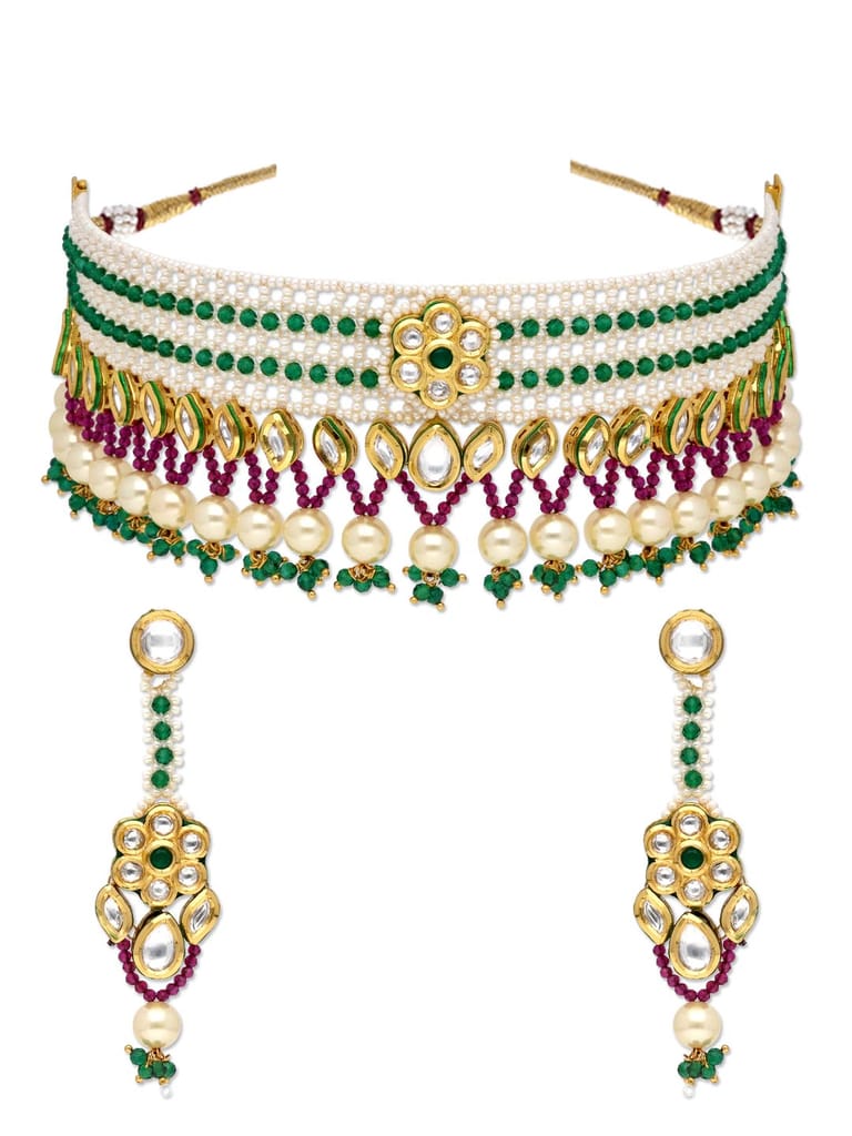 Kundan Choker Necklace Set in Gold finish - CNB30743