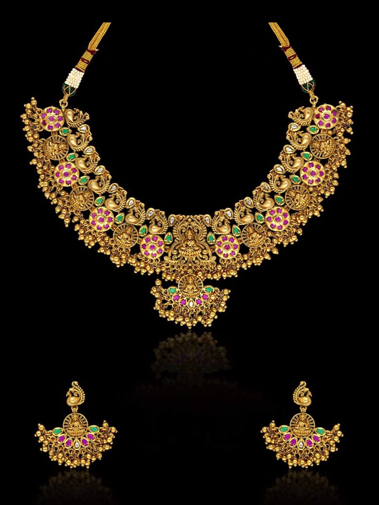 Temple Necklace Set in Rajwadi finish - RHI5734