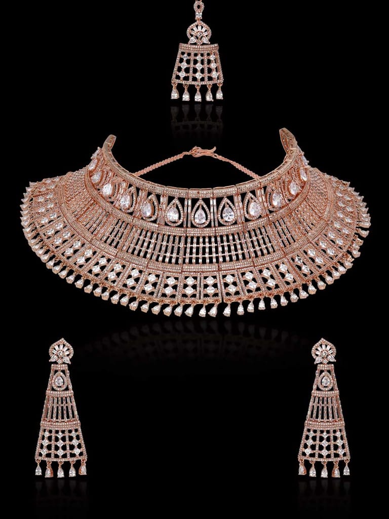 AD / CZ Necklace Set in Rose Gold finish - RRM14026