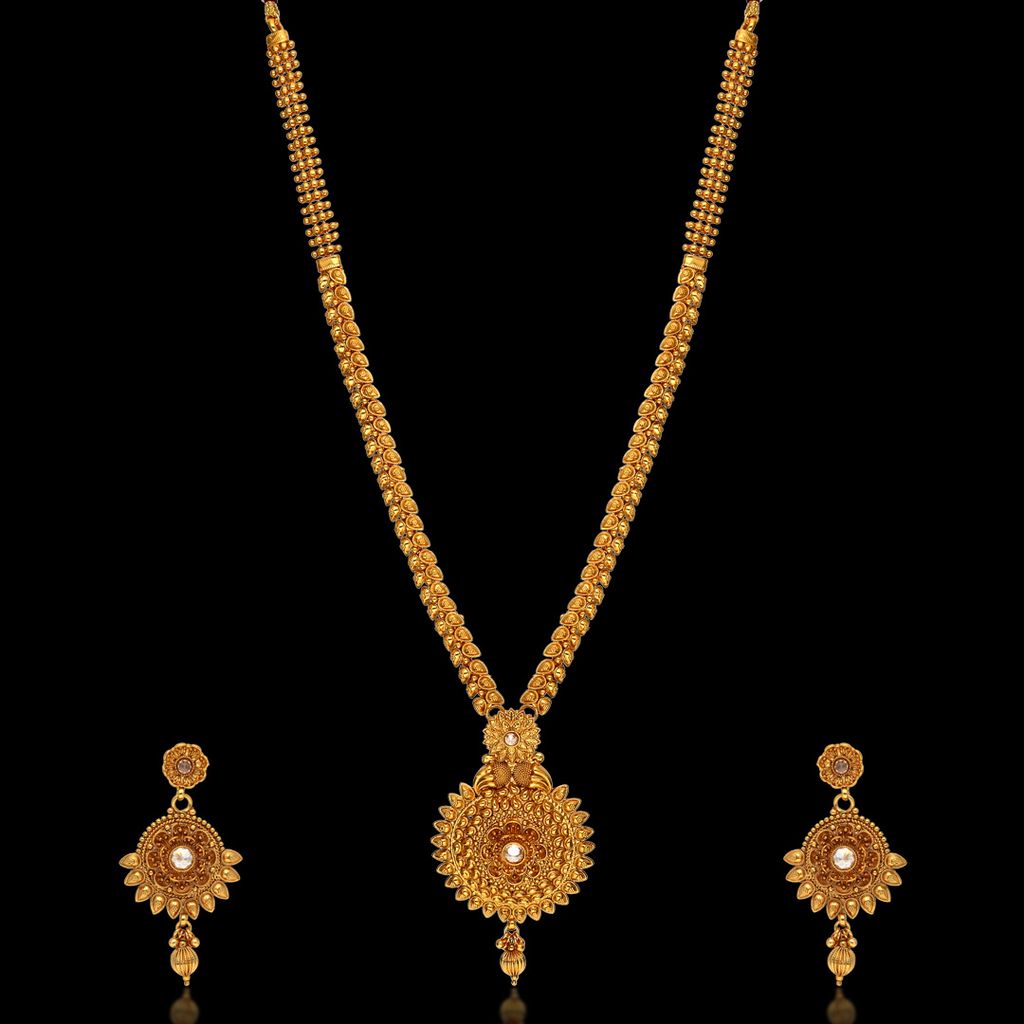 Antique Long Necklace Set in Gold finish - AMN265
