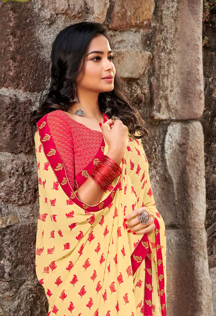 light yellow casual wear georgette saree