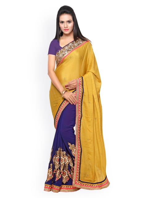 Touch Trends Gold Colour Georgette and Art Silk Designer Saree