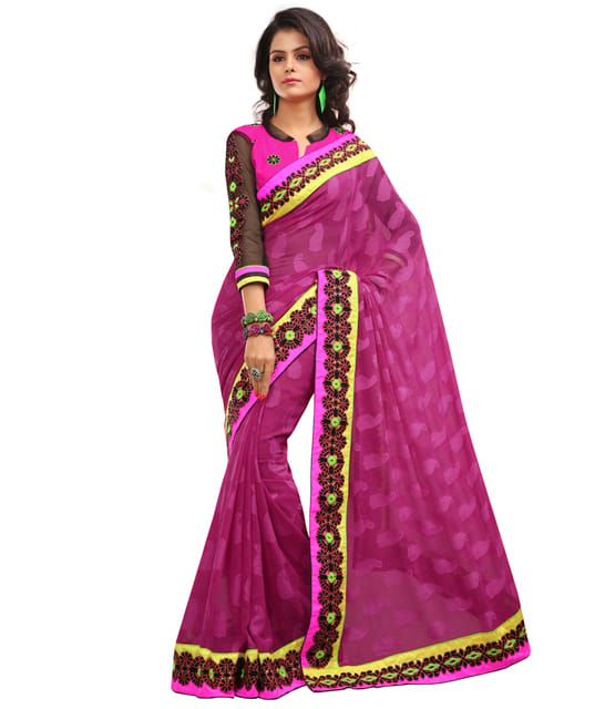 Touch Trends Purple Colour Crepe Jaquard Designer Saree