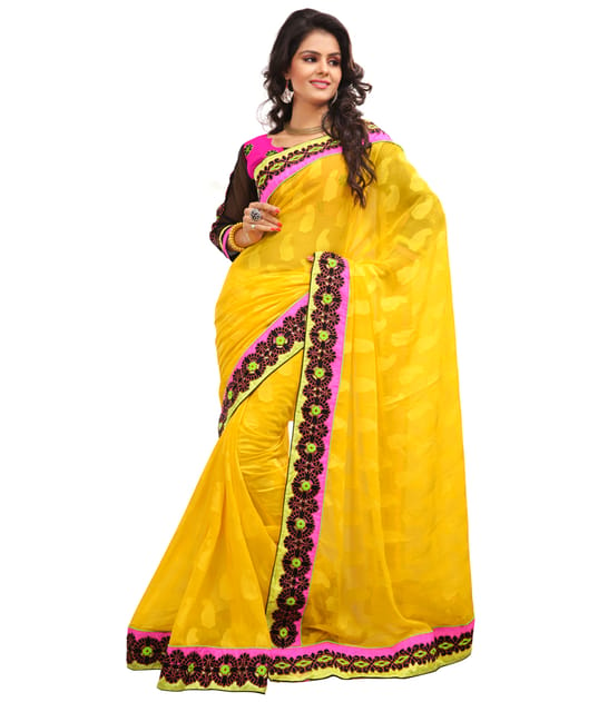 Touch Trends Yellow Colour Crepe Jaquard Designer Saree