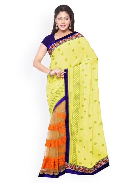 Touch Trends Yellow Colour Georgette and Net Designer Saree