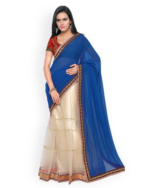 Touch Trends Blue Colour Georgette and Net Designer Saree