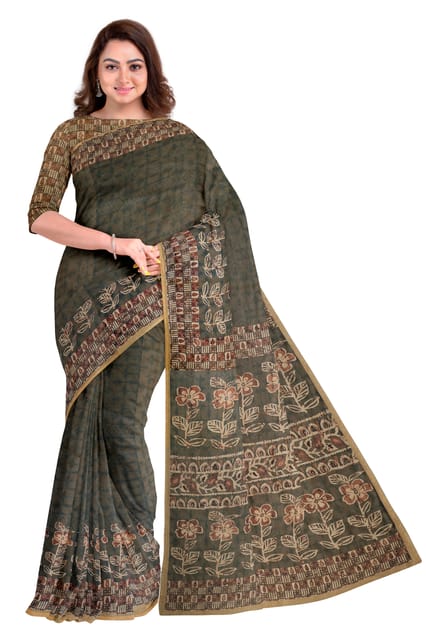 Touch Trends Green Color Chanderi Silk Digital Printed Saree