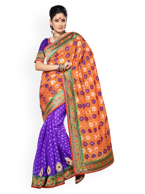 Touch Trends Orange Colour Banarasi Jaqurd fabric Designer Saree