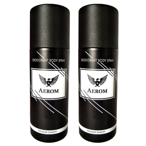 Aerom Black & Black Premium Quality Deodorant Body Spray For Men, 150 ml each (Pack of 2)