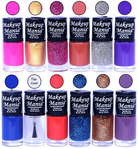 Makeup Mania Nail Polish Set of 12 Pcs, Nail Paint of 6ml each x 12 Pcs, MultiColor Combo Set No.138