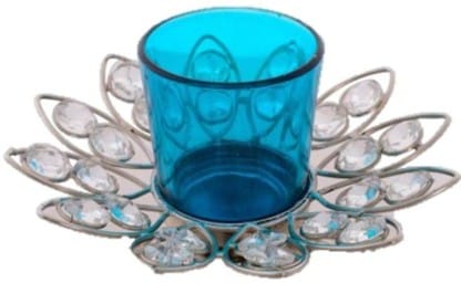 Inspiration World Crystal Flower Blue Iron 1 - Cup Tealight Holder (Steel, Pack of 1)