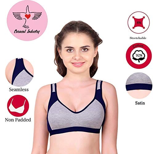 Caracal Girl's Cotton Non Padded Non-Wired Sports Bra (CARA---SPSL--size32-BlueP3_Multicolored_32)