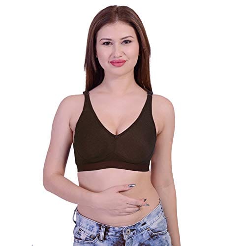 Caracal Colourful C Cup Cotton Bra for Women Demin Cotton/Non-Padded Non-Wired T-Shirt/Regular/Everyday Bra/Full Coverage/Plus Size/3 Hook Multicolor(Size_36) Combo Pack of 3