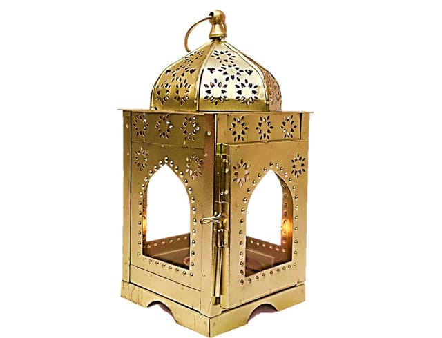 Inspiration World Moroccan Lantern Square & Modern Decor Light GL Iron Candle Holder (Gold, Pack of 1)