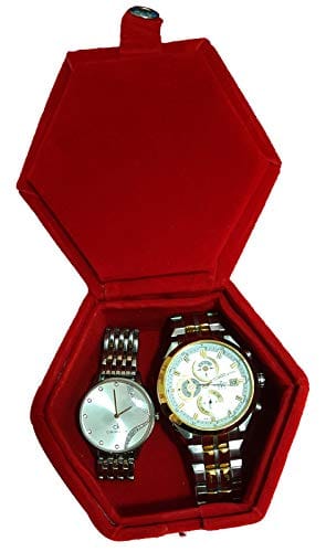 Caracal Wrist Watch Box organizerVelvet Fabric Red Color (Size 11.5 * 11.5 * 5 cm) Combo Pack of 1