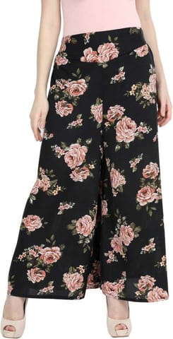 Relaxed Women Black, Pink Crepe Trousers