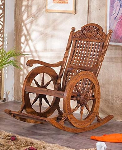 Shilpi Handicraft Pure Sheesham Wooden Rocking Chair in Melamine Finishing