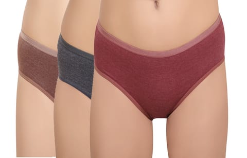 Generic Pack of 3-Womens Cotton Blend Hipster Folder Elastic Panty (Melange, Assorted Color)