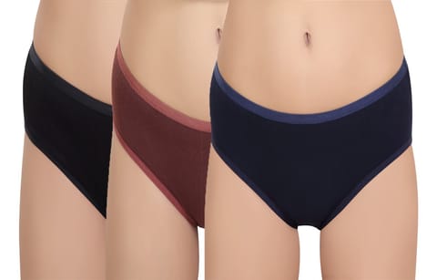 Generic Pack of 3-Womens Cotton Blend Hipster Folder Elastic Panty (Solid, Assorted Color)