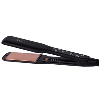 VEGA Pro-Ease Hair Straightener With Adjustable temperature and Wide Ceramic Coated Plates  (VHSH-26), Black