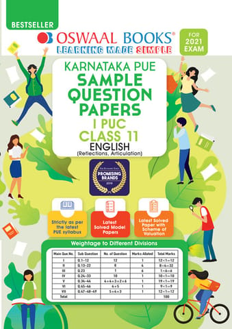 Oswaal Karnataka PUE Sample Question Papers I PUC Class 11 English Book (For 2021 Exam)