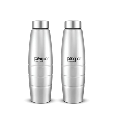 Pexpo Stainless Steel Duro Bottles,1000ml, Set of 2, Silver