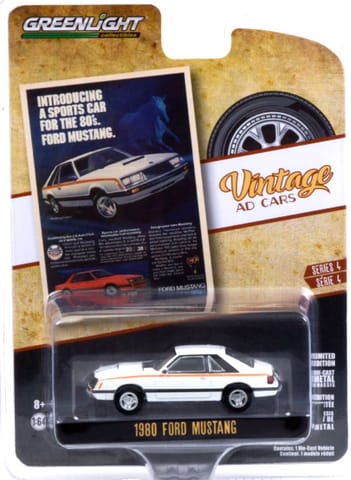 Greenlight Die Cast Vintage Ad Cars 1980 Ford Mustang