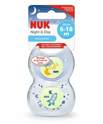 Nuk Night & Day Trendline Silicone Soother 6-18M Blue - 2 Pcs