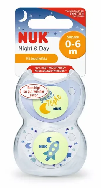 Nuk Night & Day Trendline Silicone Soother 0-6M - 2 Pcs - Blue