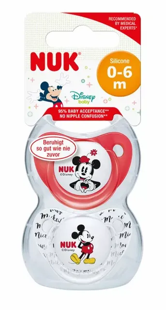 Nuk Disney Mickey Trendline Silcone Soother 0-6M Red - 2Pcs