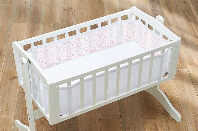 Breathable Baby Mesh Crib Liner - Twinkle Twinkle, White With Pink Stars