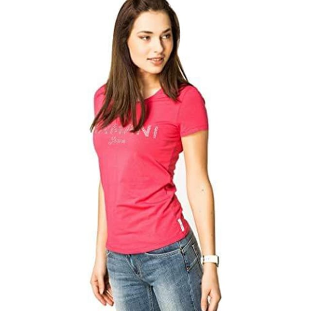 Armani Jeans Pink Cotton Round Neck T-Shirt For Women