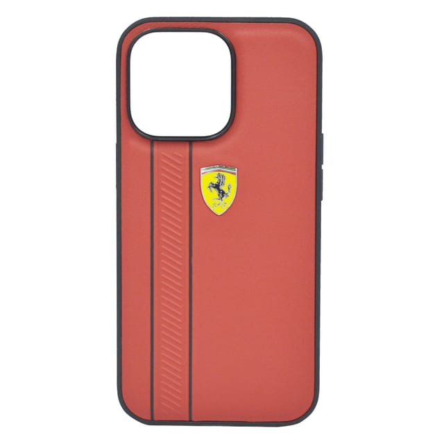 Ferrari Genuine Leather Hard Case With Debossed Stripes Iphone 13 Pro Red