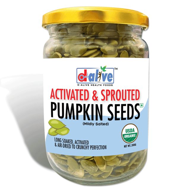 D-Alive Activated & Sprouted Pumpkin Seeds – Mildly Salted (USDA Organic, Long Soaked & Air Dried To Crunchy Perfection) – 300g